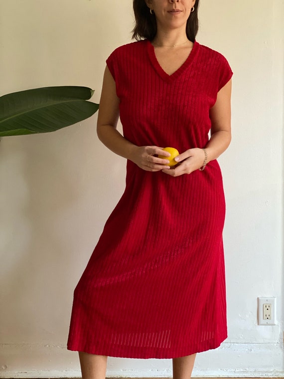 Red Velour Dress 1970's