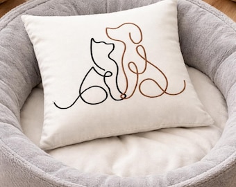 Cat and Dog Monoline Embroidery Design: Pet Lover Art (Digital Download)