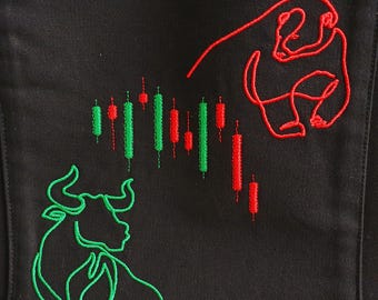 Stock Market Machine Embroidery Pattern: Bull & Bear Design (Digital Download)