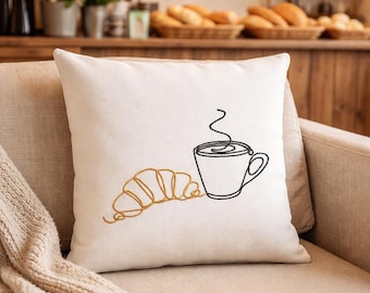 Croissant and Coffee Cup Embroidery Design: Breakfast Pattern (Digital Download)