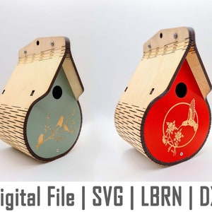 Dewdrop bird nest box instant download, vector, svg, dxf, lbrn, digital file for laser cutting, Glowforge, K40