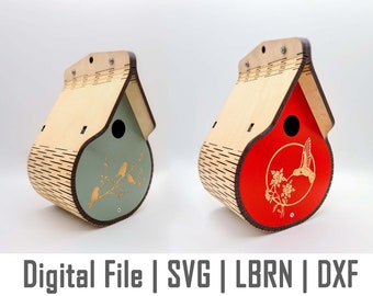 Dewdrop bird nest box instant download, vector, svg, dxf, lbrn, digital file for laser cutting, Glowforge, K40