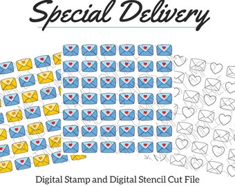 Digital Stamp and Stencil Super Set - Special Delivery Envelope Theme - For Cricut, Silhouette, or just to colour