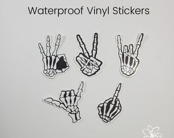 Skeleton Sticker | Waterproof Sticker | Skeleton Hands | Stickers | Halloween | Hang Loose | Peace Sign | Middle Finger | Rock n Roll | Ok