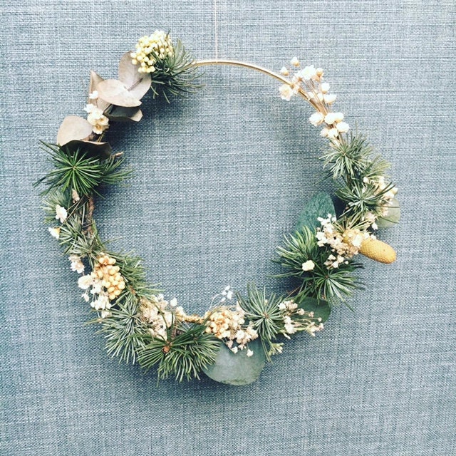 Couronne Fleurs Séchées, Couronne Sapin Eucalyptus, Couronne, Wreath, Composition Dried Flowers