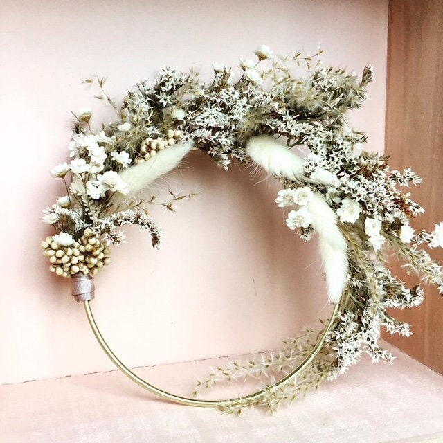 Couronne Fleurs Séchées, Couronne Statice Lagurus, Couronne, Wreath, Composition Dried Flowers