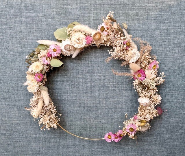 Couronne Fleurs Séchées Cream & Old Pink