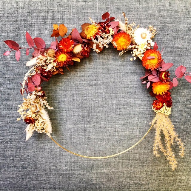 Couronne Fleurs Séchées Ocre Jaune et Rouge