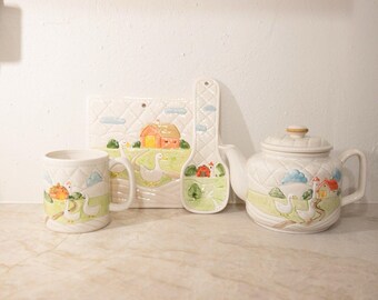 Vintage Otagiri Quilted Farm Szene Keramik Set (1982)