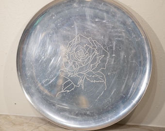 Vintage Geätztes Rose Silber Tablett 30 cm Durchmesser