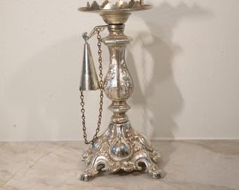 Vintage Dilly Mfg. Verzierter versilberter Kerzenhalter mit Kettenlöscher