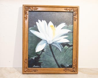 Vintage signierte Original Seerose Gemälde