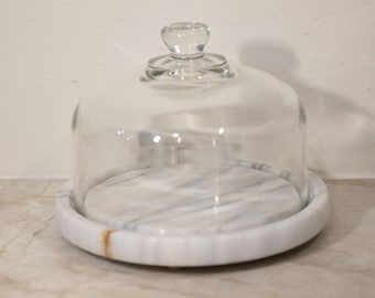Vintage Glas und Marmor Cloche Käseplatte