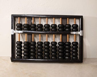 Vintage chinesische Abacus-Holz und Silber Ton Metall Chinesisch Taschenrechner