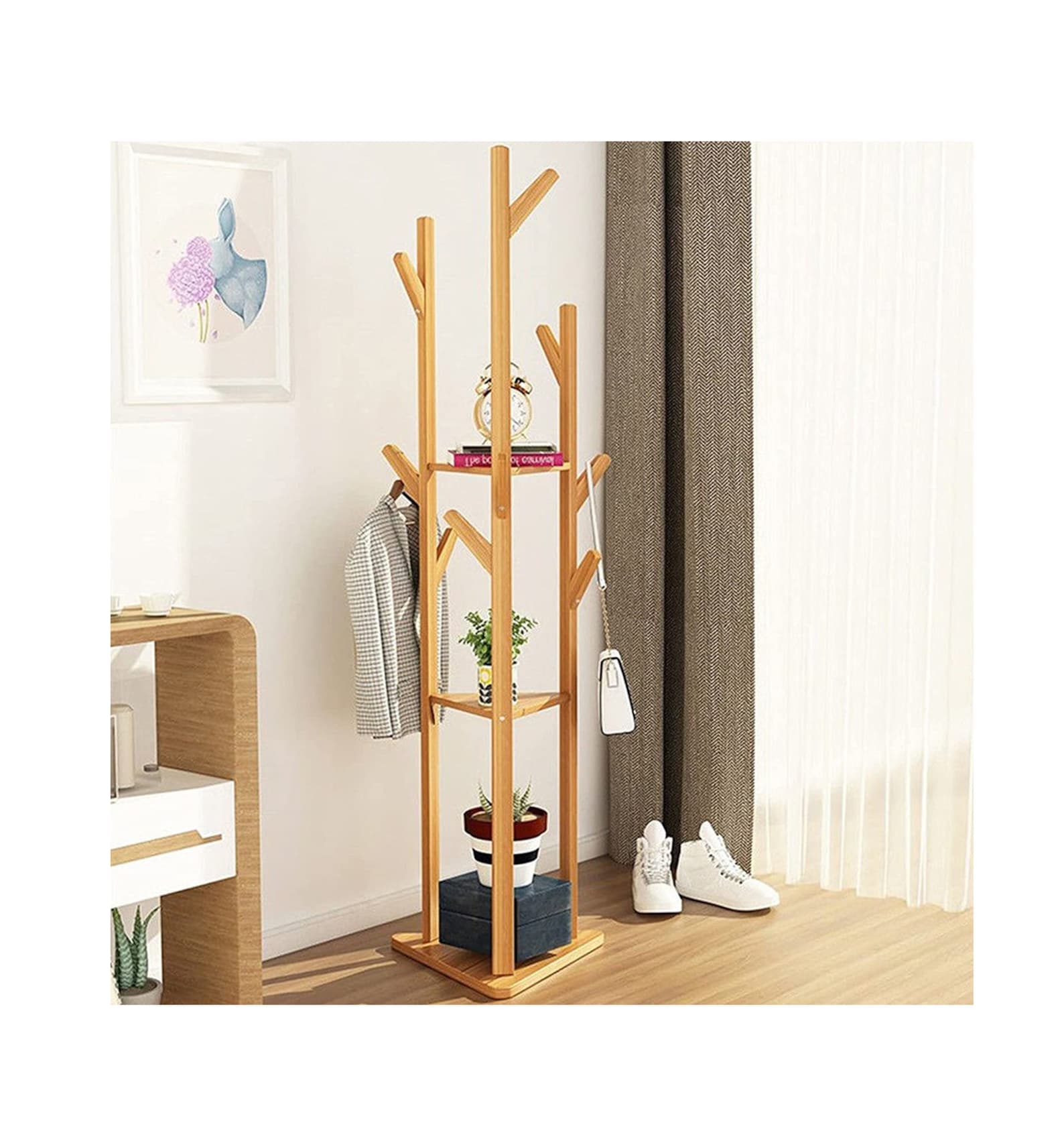 Bamboo Coat Rack Tree Freestanding Bamboo Corner Clothes Etsy