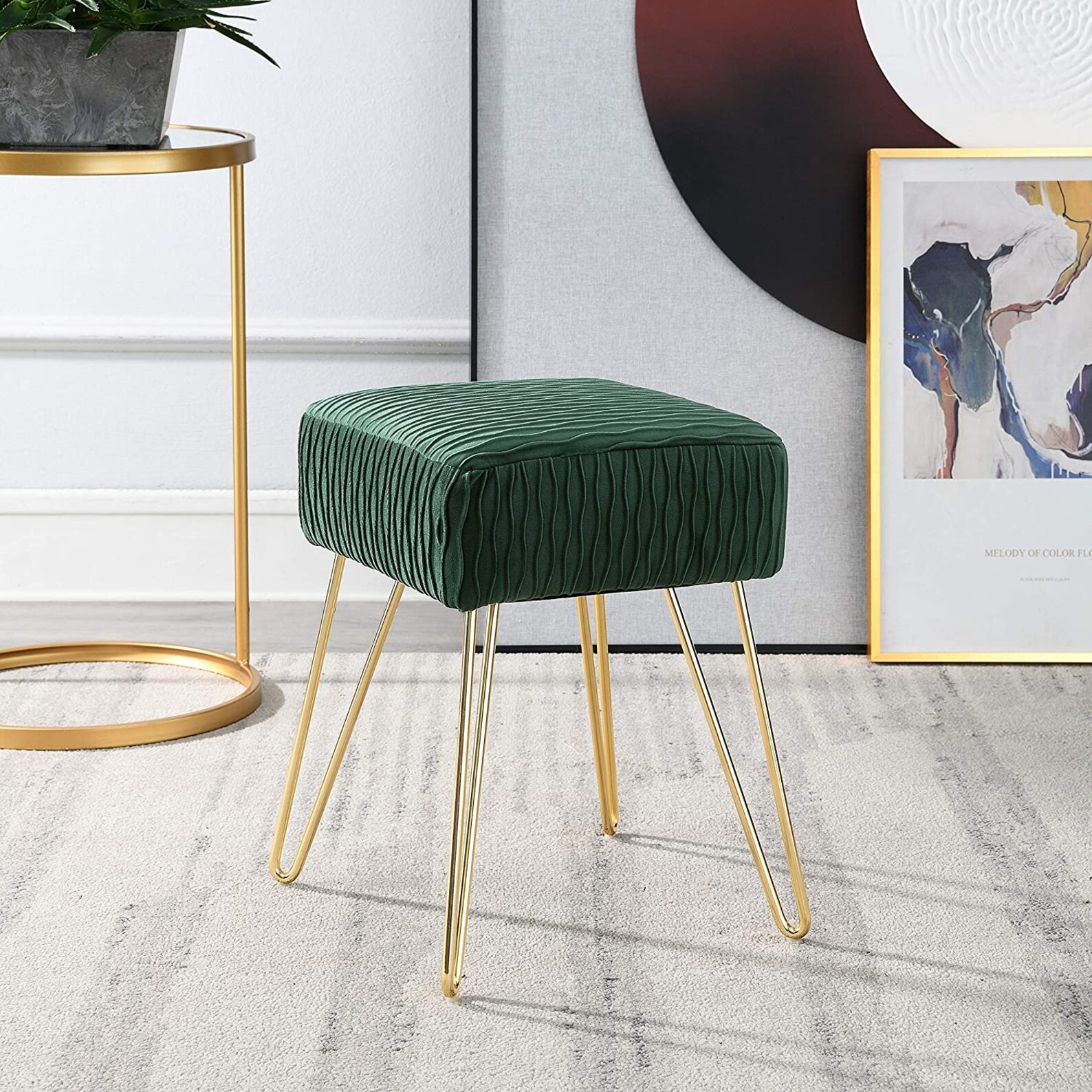 Army Green Velvet Vanity Stool Chair Soft Compact Padded Etsy