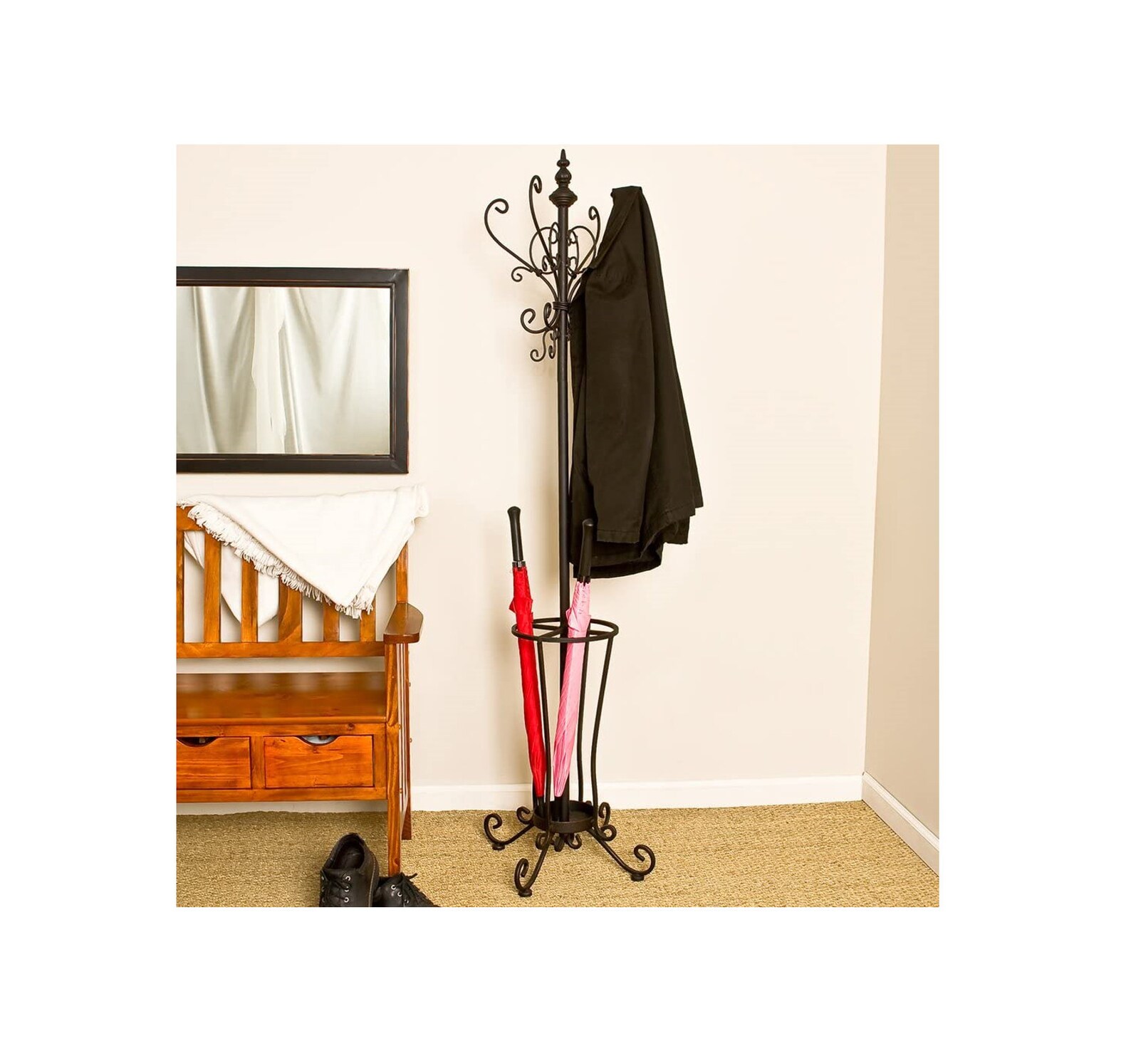 Rustic Metal Scroll Hall Tree Black Free Standing Display Etsy