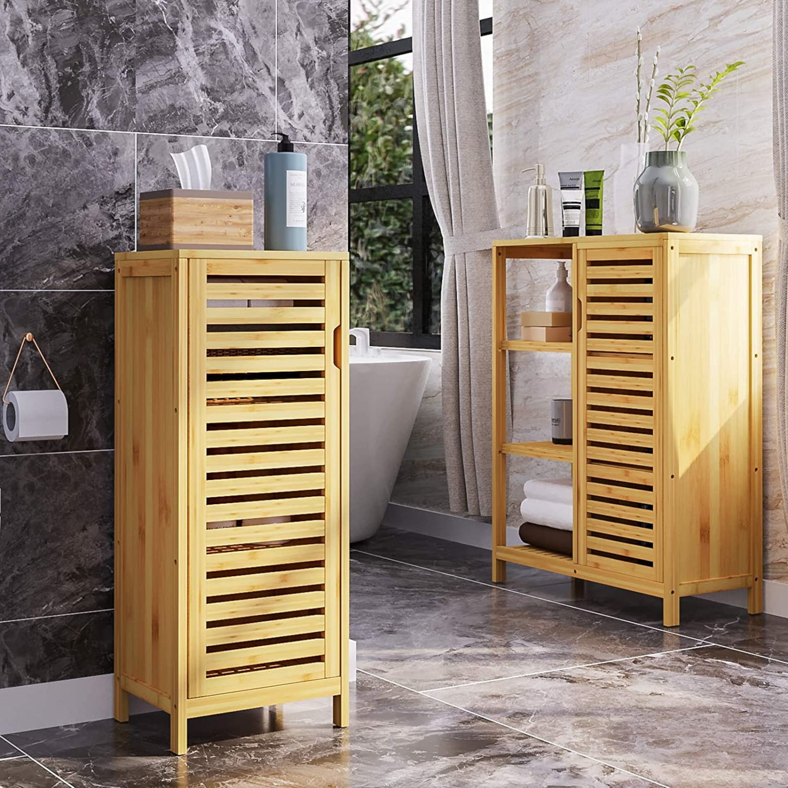 Bamboo Bathroom Storage Freestanding Storage Etsy
