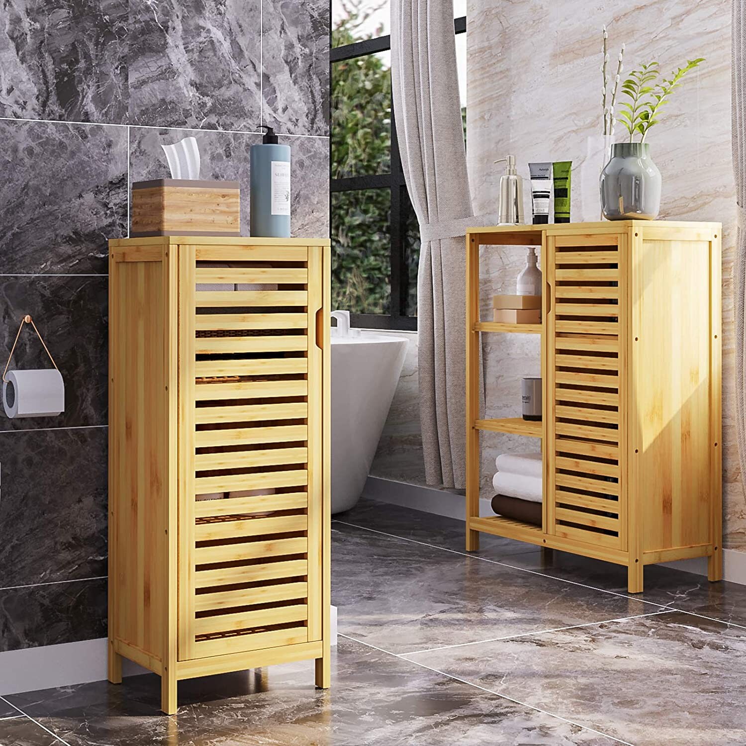 Gabinete de almacenamiento de baño de bambú gabinetes de | Etsy