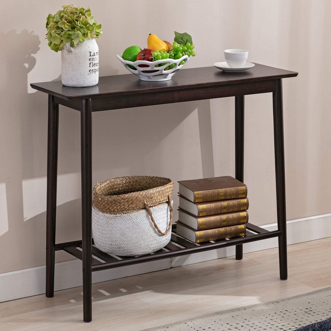 Console Table Nnewvante Sofa Table Bamboo Desk with Open Shelf Etsy