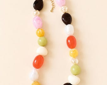 Vintage style multicolored resin bead necklace