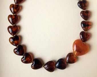 Marbled resin heart bead necklace and marbled resin heart pendant