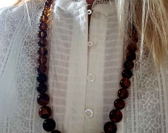 long necklace, marbled resin bead necklace