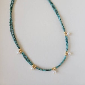 Double row turquoise and freshwater pearl necklace image 2
