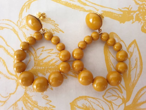 Boucles D'oreilles Pendantes Goutte En Résine Orange Transparent Avec Perle - Monture En Acier Doré - Neuf Avec étiquettes