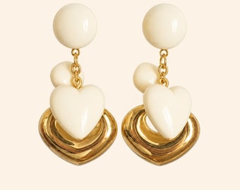 Gold and ecru domed heart cluster earrings
