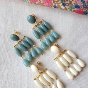 Multi-strand resin bead dangling earrings