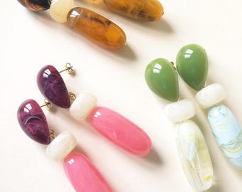 Trio drop earrings with resin beads and teardrop studs