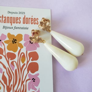 Boucles d'oreilles goutte résine marbrée ivoire petit modèle image 4