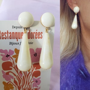 Boucles d'oreilles goutte résine marbrée ivoire petit modèle image 5