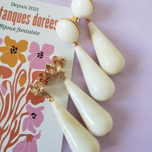 Boucles d'oreilles goutte résine marbrée ivoire petit modèle image 7