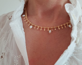 Collier laiton doré petites barres