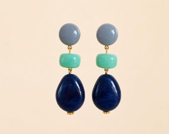 Trio drop earrings with resin beads and gold studs