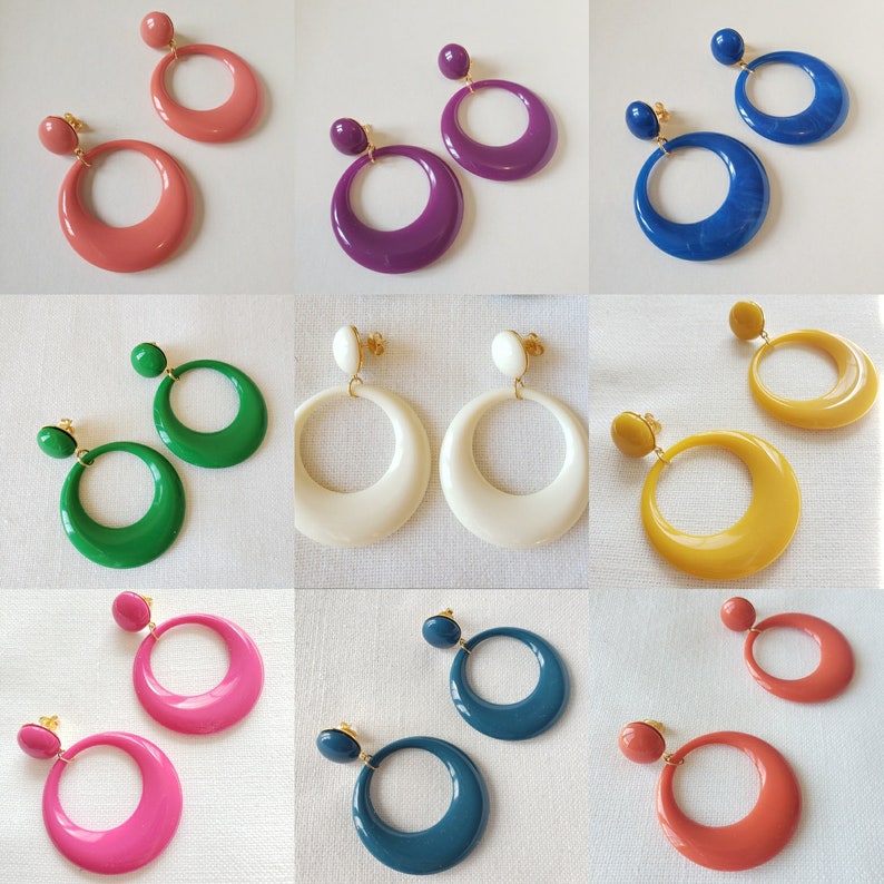 Boucles d'oreilles anneaux résine style vintage image 1