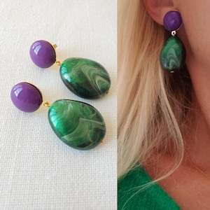 Resin pebble earrings Vert violet