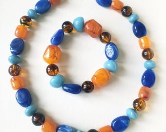 Vintage Style Multicolored Irregular Resin Beads Bracelets and Necklaces