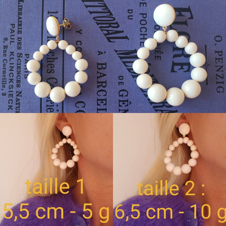 Size 1 hoop earrings with resin beads The classics 5.5 cm 5 g écru