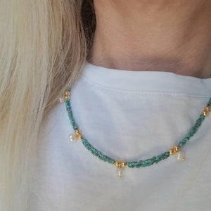 Double row turquoise and freshwater pearl necklace image 4