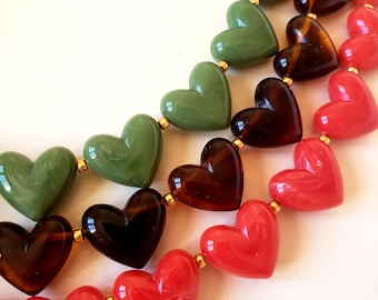 Marbled resin heart bead necklace