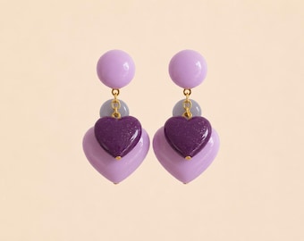 Cluster earrings with domed hearts in resin