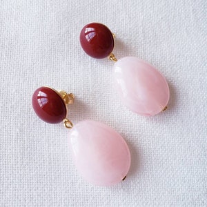 Resin pebble earrings Rose bordeaux