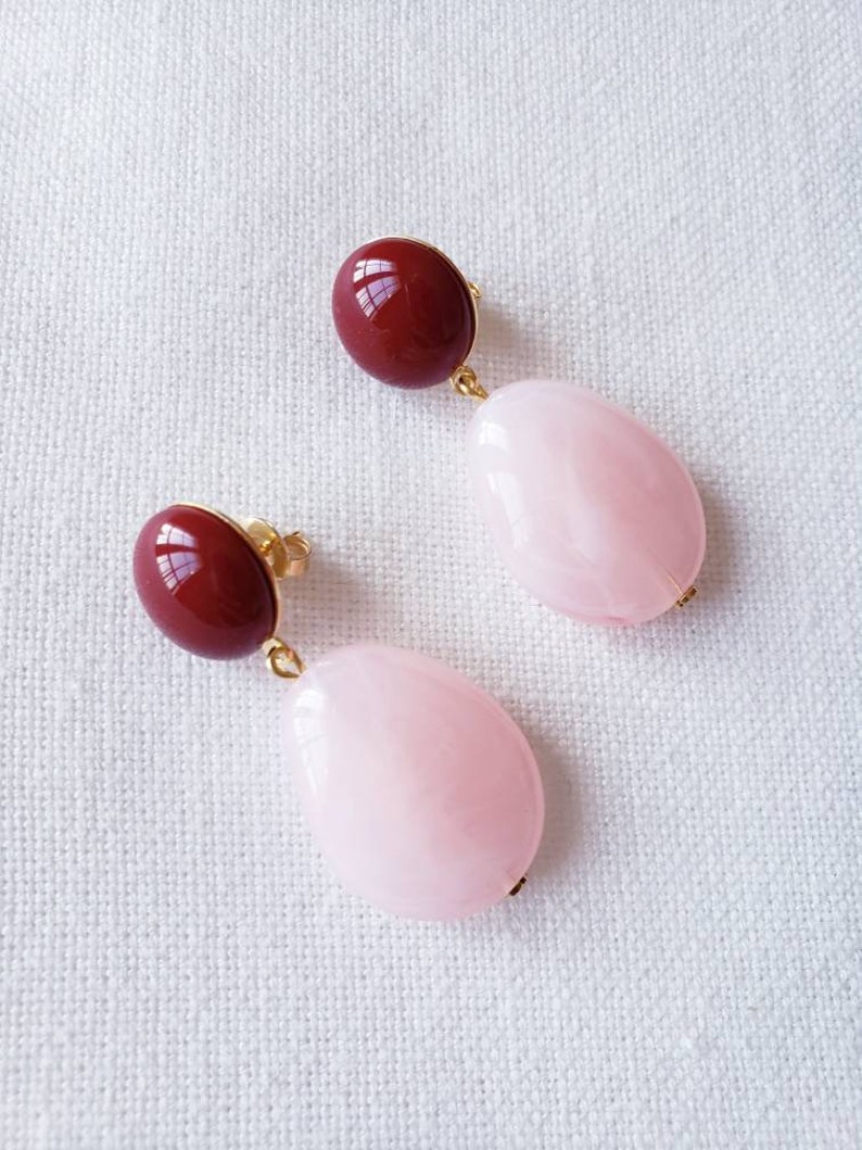 Resin pebble earrings Rose bordeaux