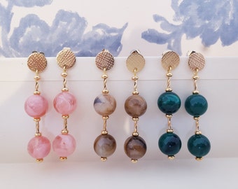 Trio dangling earrings with resin beads and gold studs