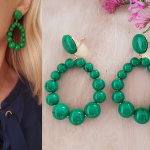 Boucles d'oreilles taille 1 créoles perles résine style vintage Les colorées 5,5 cm 5 g Vert marbré