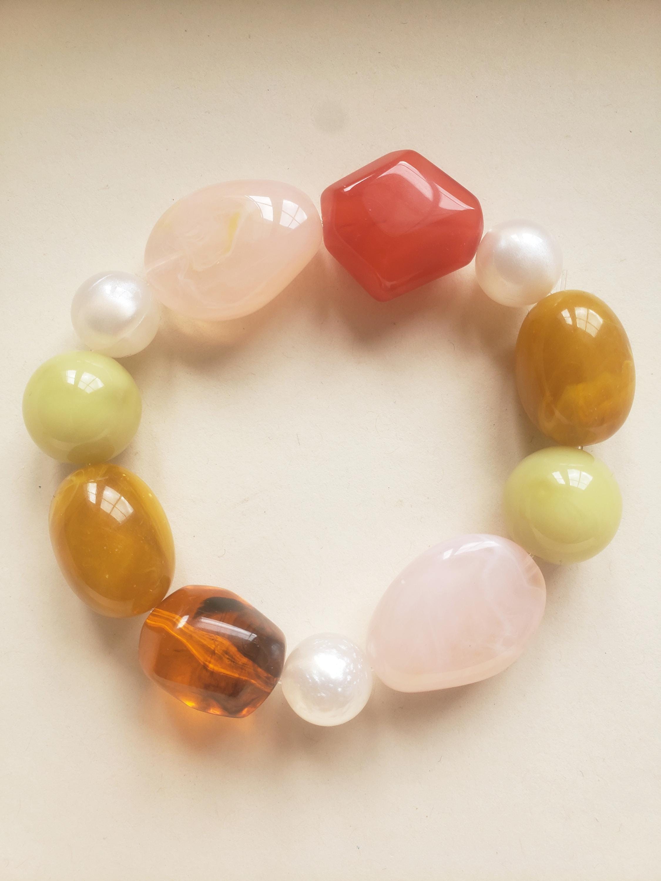 Vintage-style Multicolored Irregular Beaded Resin Bracelet - Etsy