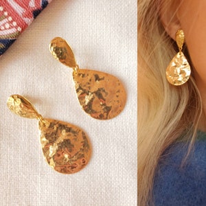 Hammered gold brass drop earrings